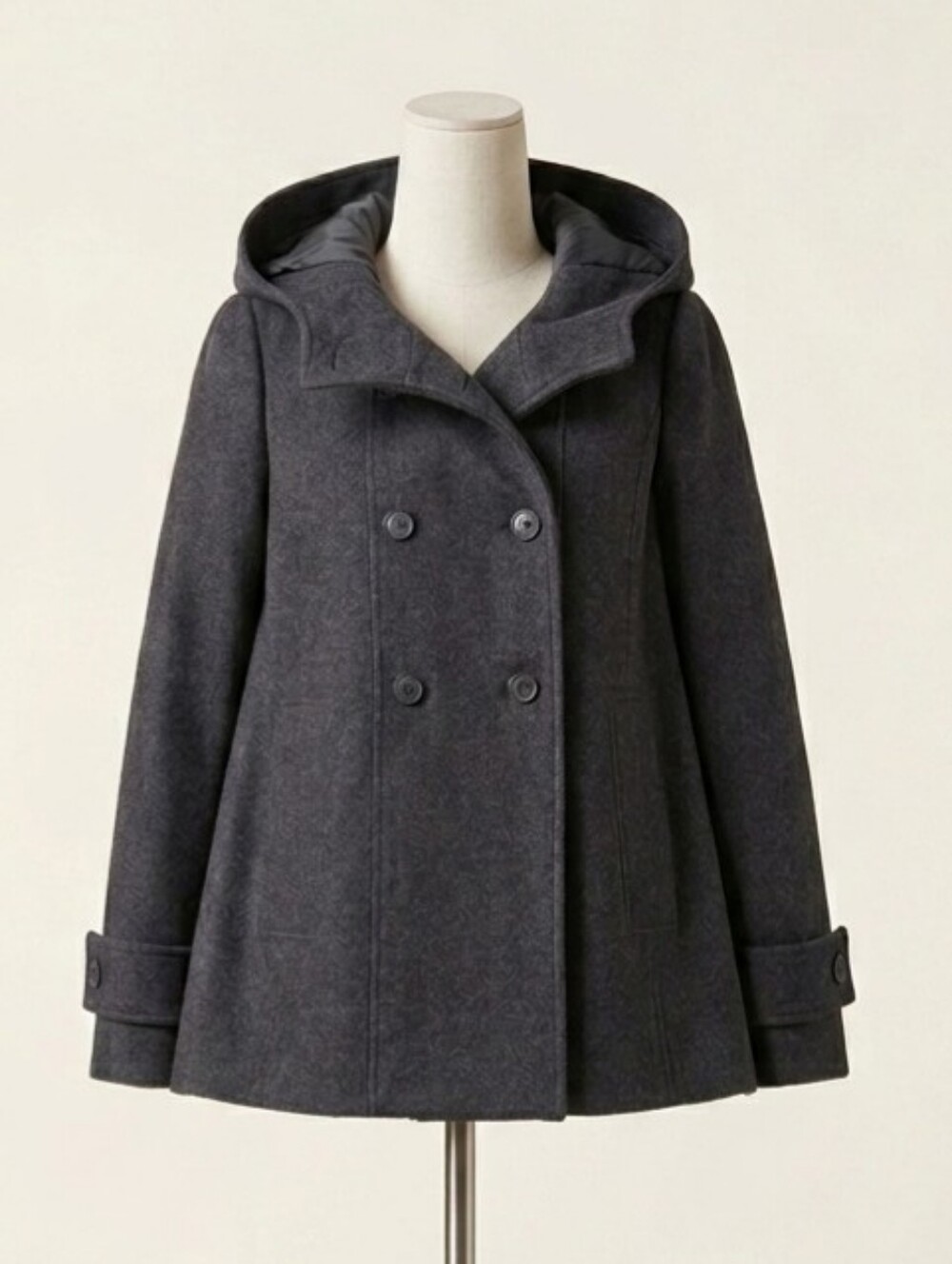 Zara Basic charcoal gray hooded Short wool blend pea coat Size S